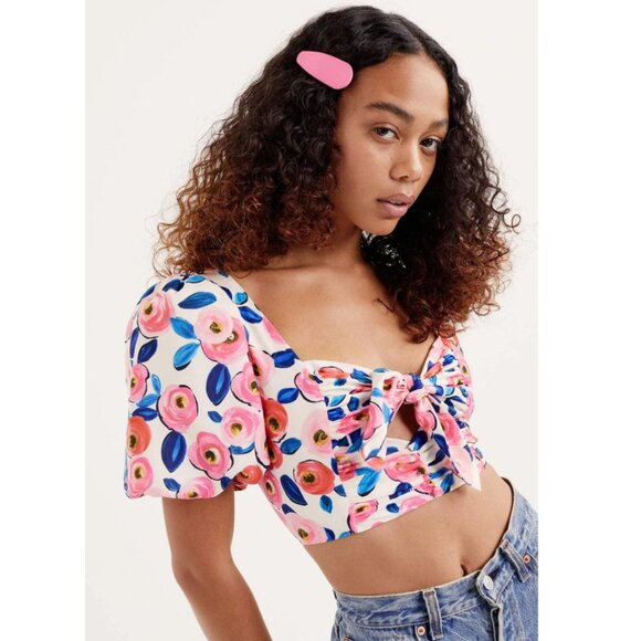 For Love And Lemons Floral Crop Top - Pink and Blue - Picture 3 of 15